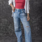 Light Blue High Rise Distressed Straight Leg Jeans