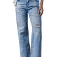 Light Blue High Rise Distressed Straight Leg Jeans