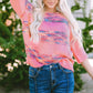 Rose Colorful Stripes 3/4 Sleeve Loose Sweater