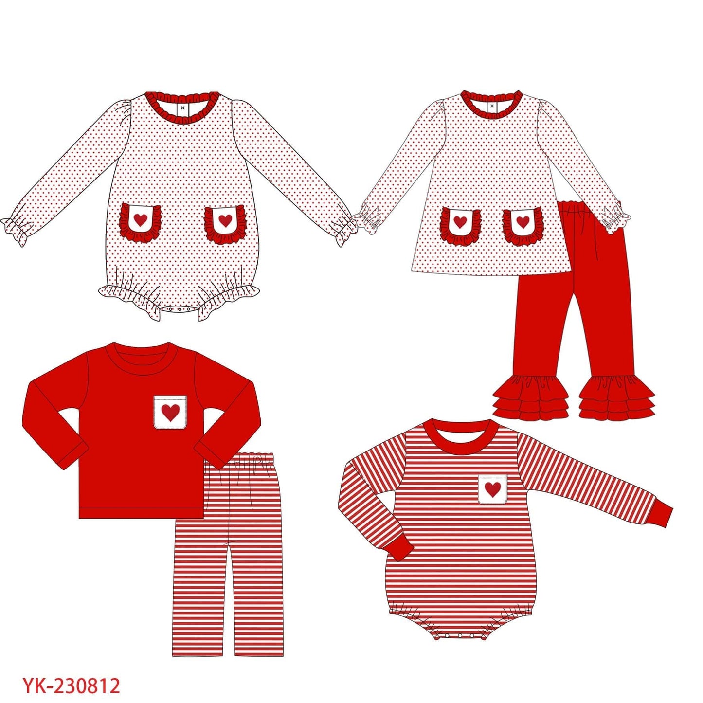 Heart Embroidery Sibling Sets