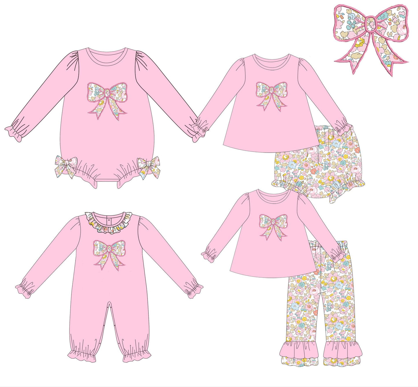 Pink Floral + Bows Applique Collection