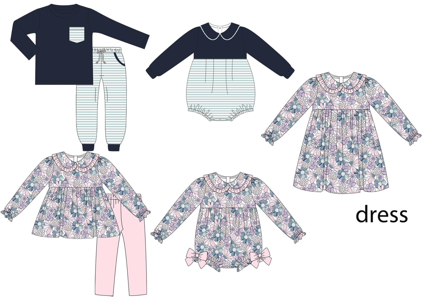 Floral & Stripe Winter Basic Sibling Sets