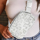 White Leopard Print Buckle Canvas Chest Bag 20*5*14cm