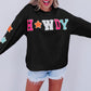 Black Glitter Howdy Patch Graphic Casual Sweatshirt