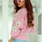 Pink Floral Pattern Drop Shoulder Sweater