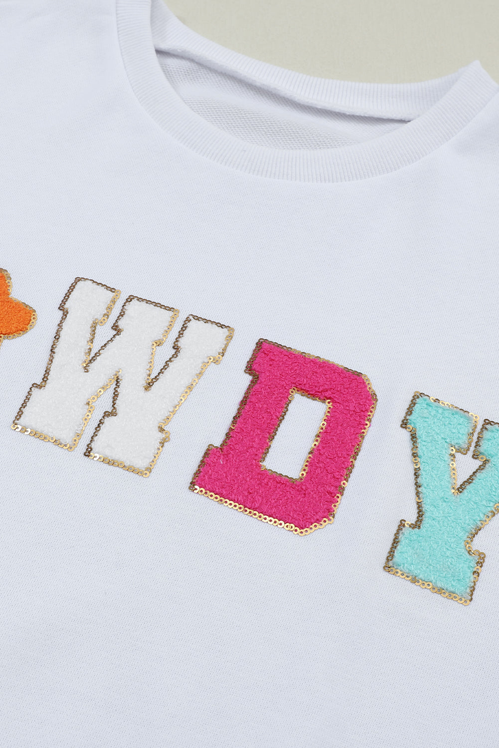 White Glitter Howdy Patch Graphic Casual Sweatshirt