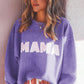 Purple MAMA Ribbed Crew Neck Pullover Sweatshirt