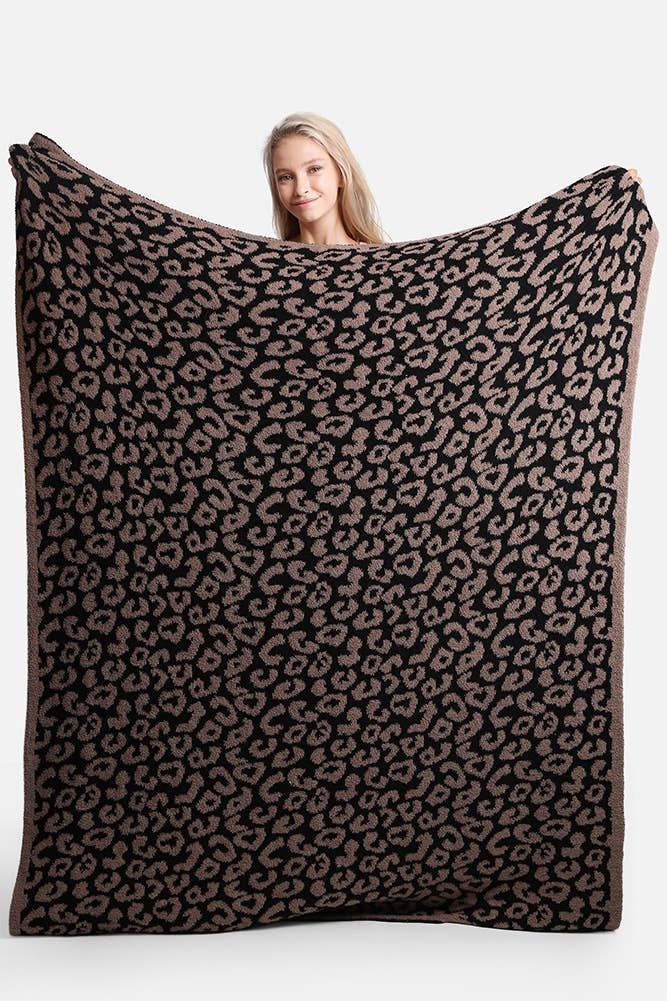 Luxury Soft Leopard Print Throw Blanket: Gray