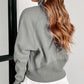 Gray Zip Up Stand Collar Ribbed Thumbhole Sleeve Sweatshirt