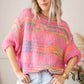 Rose Colorful Stripes 3/4 Sleeve Loose Sweater