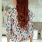 Multicolor Abstract Print 3/4 Puff Sleeve Ruffle Blouse