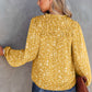 Yellow Split Neck Fall Printed Crinkled Blouse