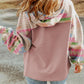 Light Pink Aztec Patch Drawstring Hooded Zip Up Jacket