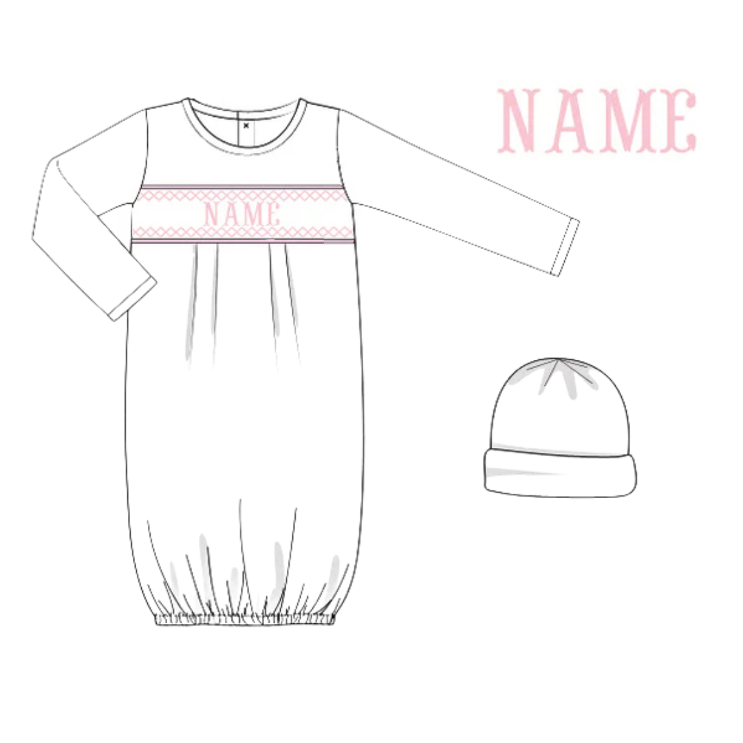 Custom Smocked Newborn Gown & Hat Set