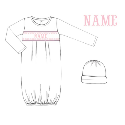 Custom Smocked Newborn Gown & Hat Set