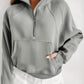 Gray Zip Up Stand Collar Ribbed Thumbhole Sleeve Sweatshirt