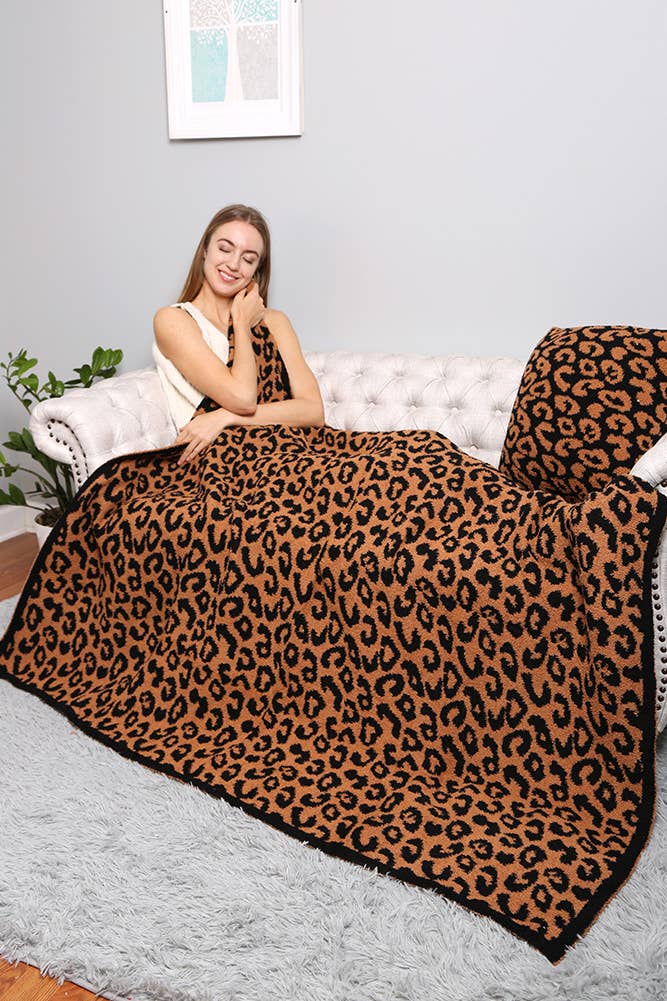 Luxury Soft Leopard Print Throw Blanket: Gray