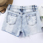 Sky Blue Distressed Bleached Denim Shorts