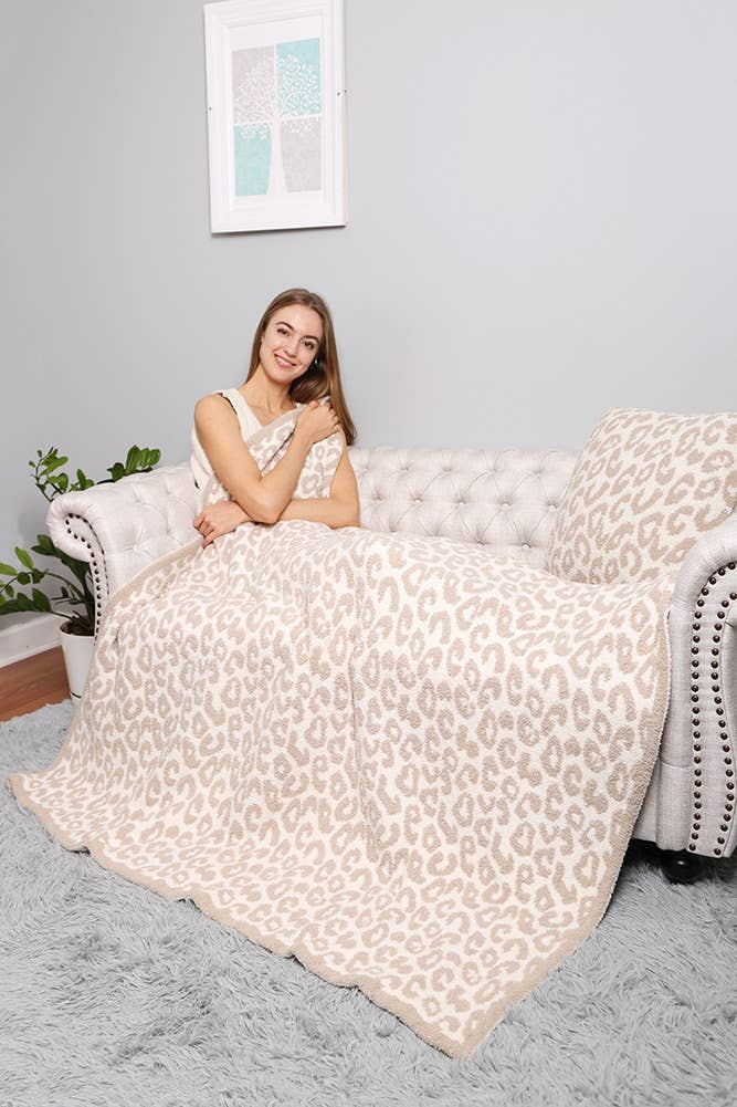 Luxury Soft Leopard Print Throw Blanket: Gray