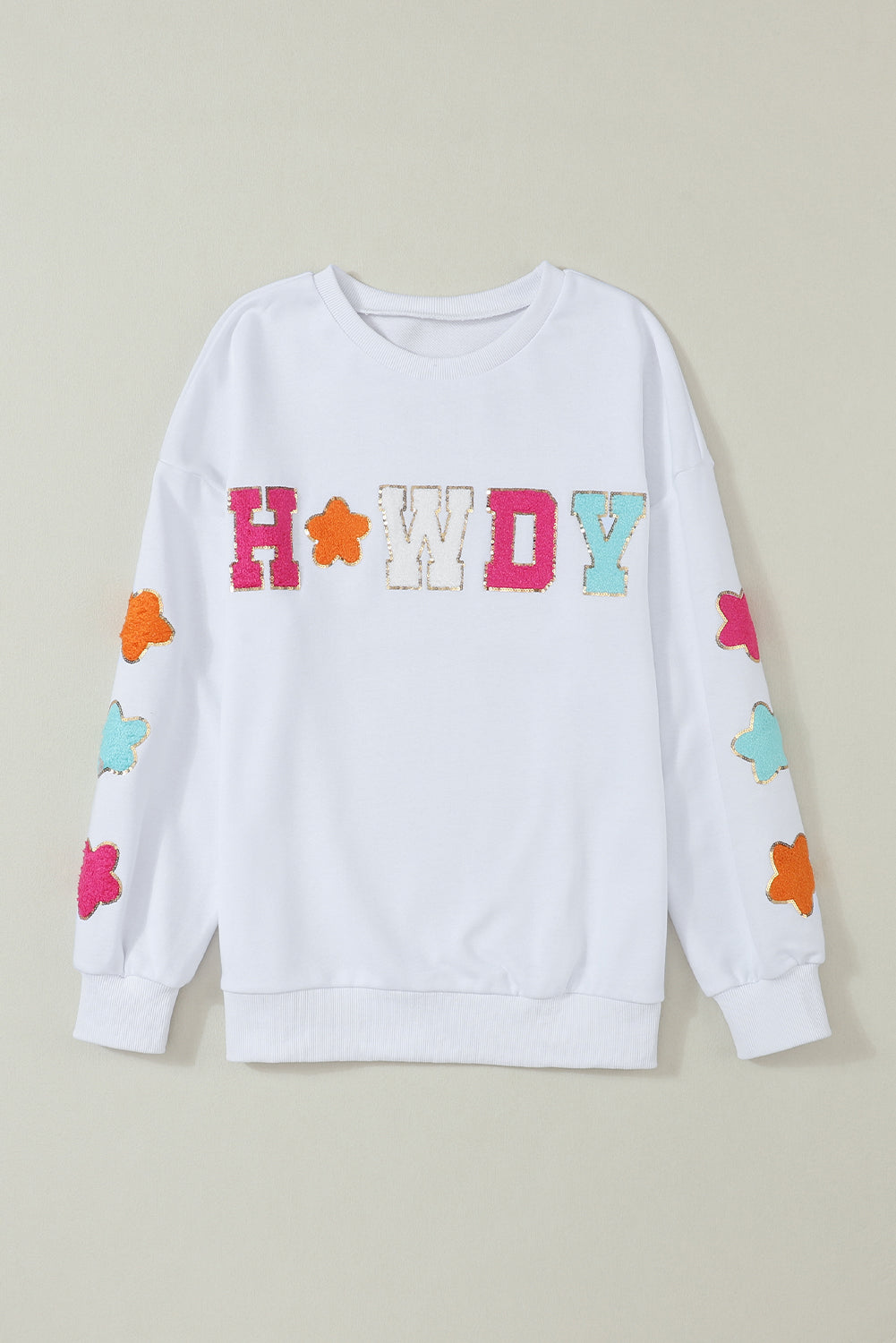 White Glitter Howdy Patch Graphic Casual Sweatshirt