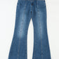 Blue High Waist Seam Stitching Pocket Flare Jeans