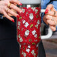 Fiery Red Christmas Pattern Print Handled Stainless Steel Tumblers