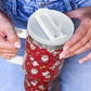 Fiery Red Christmas Pattern Print Handled Stainless Steel Tumblers