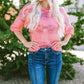 Rose Colorful Stripes 3/4 Sleeve Loose Sweater