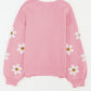 Pink Floral Pattern Drop Shoulder Sweater