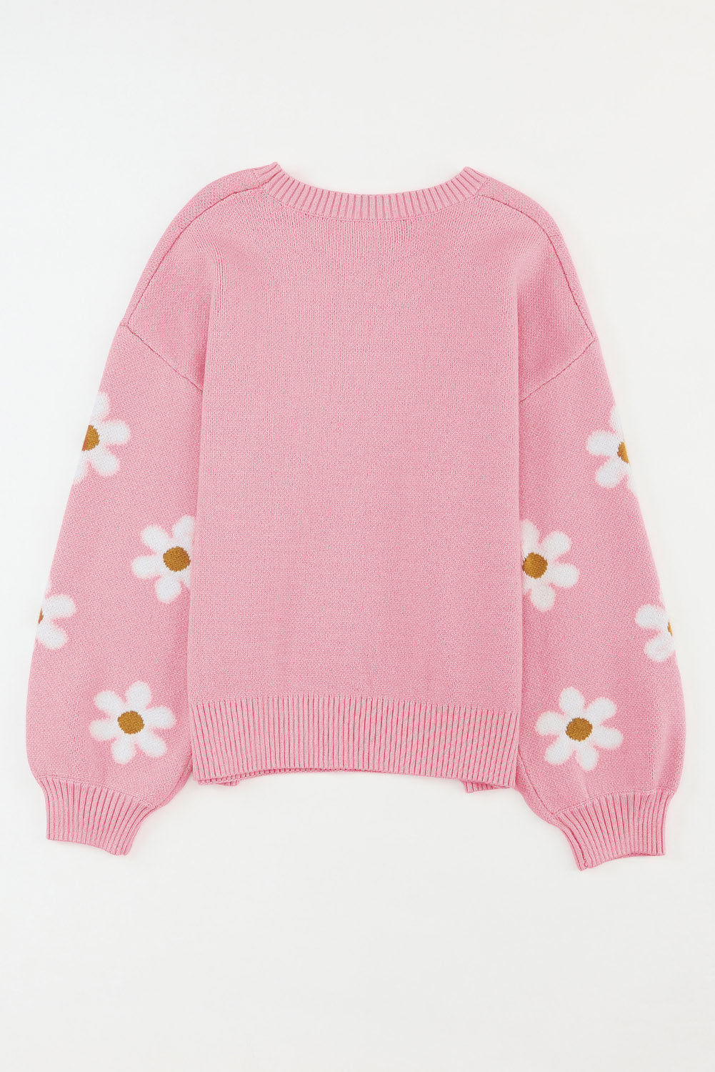 Pink Floral Pattern Drop Shoulder Sweater