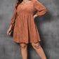 Chestnut Plus Size Suede Square Neck Balloon Sleeve Dress