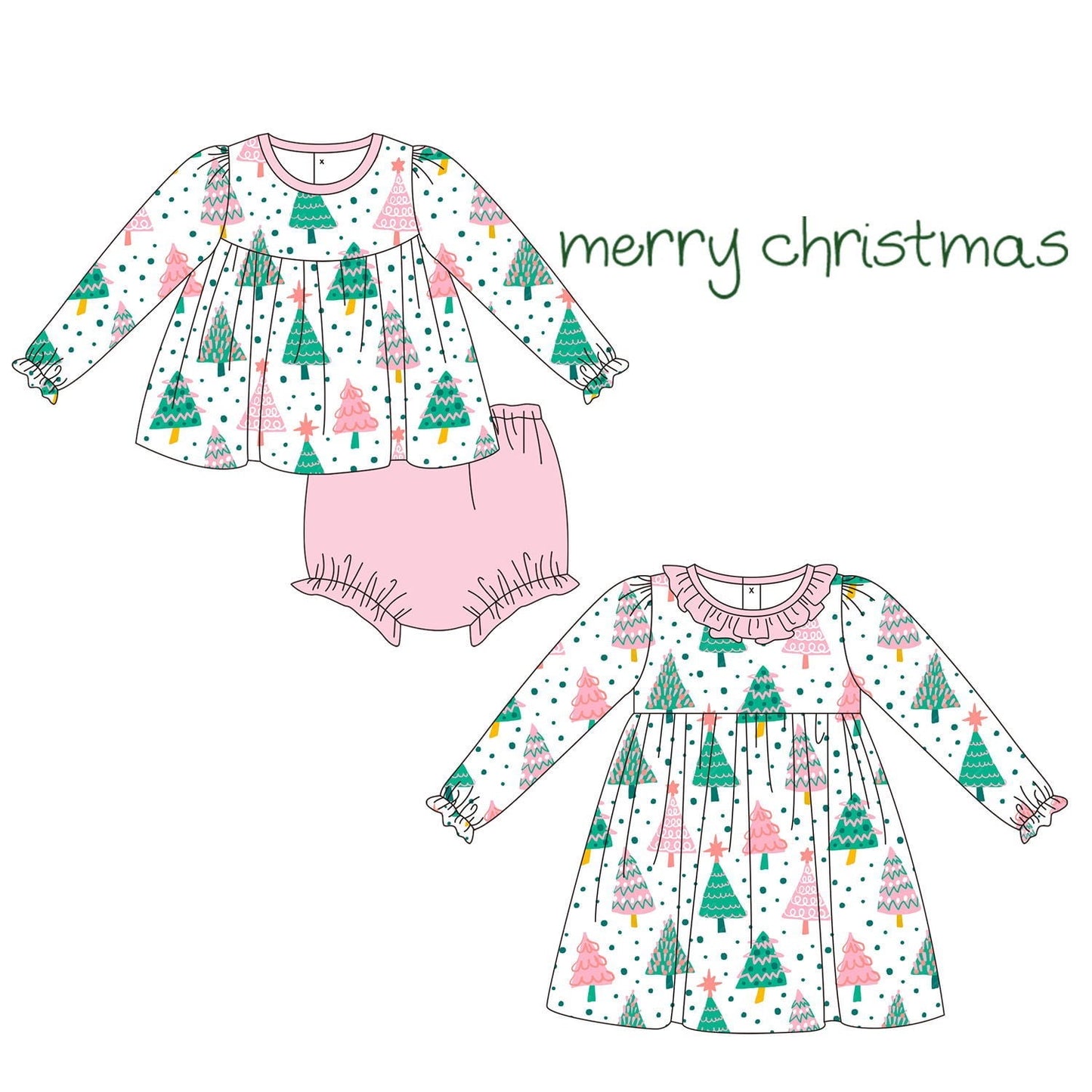 Pink & Green Christmas Trees Collection