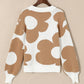 Khaki Big Flower Pattern Drop Shoulder Sweater