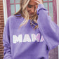 Purple MAMA Ribbed Crew Neck Pullover Sweatshirt