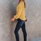 Yellow Split Neck Fall Printed Crinkled Blouse