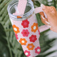 Multicolor Flower Print Handled Stainless Steel Vacuum Cup