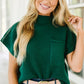 Blackish Green Patch Pocket Ribbed Knit Short Sleeve Sweater