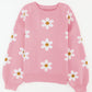 Pink Floral Pattern Drop Shoulder Sweater