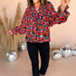 Red Dahlia Abstract Floral Shirred Detail Puff Sleeve Blouse