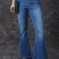 Blue Elastic High Waist Flare Jeans