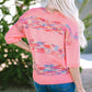 Rose Colorful Stripes 3/4 Sleeve Loose Sweater