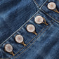 Blue Distressed Button Fly High Waist Skinny Jeans