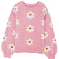 Pink Floral Pattern Drop Shoulder Sweater