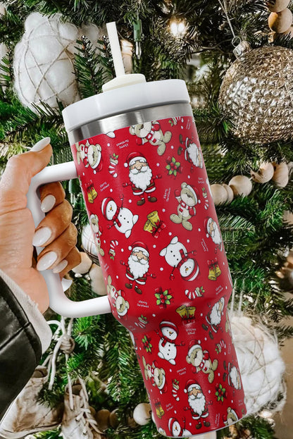 Fiery Red Christmas Pattern Print Handled Stainless Steel Tumblers