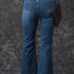 Blue High Waist Seam Stitching Pocket Flare Jeans