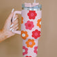 Multicolor Flower Print Handled Stainless Steel Vacuum Cup