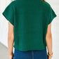 Blackish Green Patch Pocket Ribbed Knit Short Sleeve Sweater