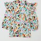 Multicolor Abstract Print 3/4 Puff Sleeve Ruffle Blouse