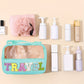 Mint Green TRAVEL Chenille Letter Clear PVC Makeup Bag