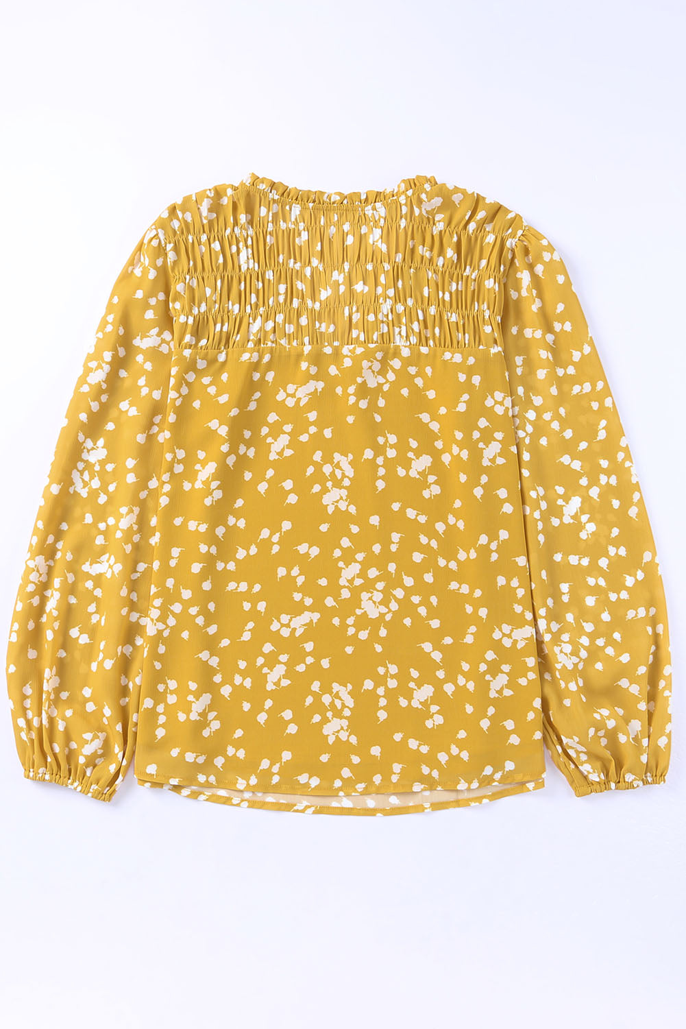 Yellow Split Neck Fall Printed Crinkled Blouse